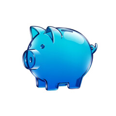 A blue glass piggy bank icon isolated on transparent background