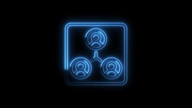 Neon style organization chart depicting management structure team collaboration and reporting relationships on black background