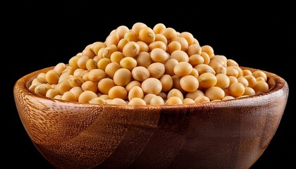 Yellow Soybeans In A Wooden Bowl On A Black Background On Transparent Background