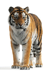 Obraz premium Majestic tiger walking confidently in a bright environment, showcasing its strength and beauty