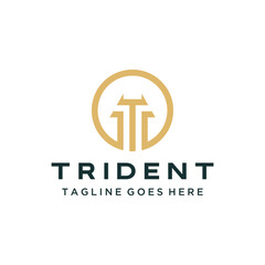 Golden modern initial letter T with abstract line pattern in Trident shape in circle column for architecture or finance company business logo design