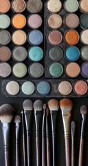 Eye shadow palettes and brushes; colorful makeup art