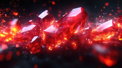 Fototapeta premium Abstract fiery red crystal formation against a dark background creating a sense of power