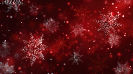 Red and Silver Snowflakes on a Vibrant Background for Winter Imagery