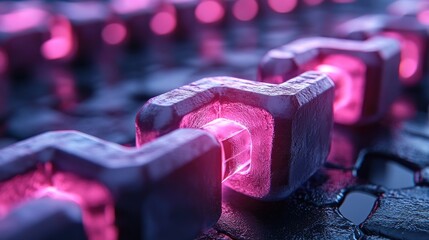 Abstract glowing chain links symbolizing connection technology and blockchain