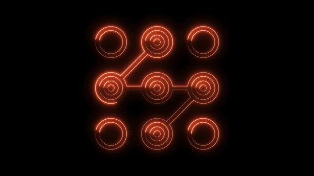 Neon orange mobile pattern lock animation on black background for security concepts