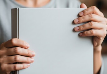 Person holding blank square canvas for personalized message display