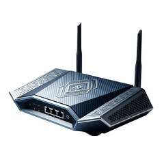 Modern gaming router with antennas, isolated on transparent background