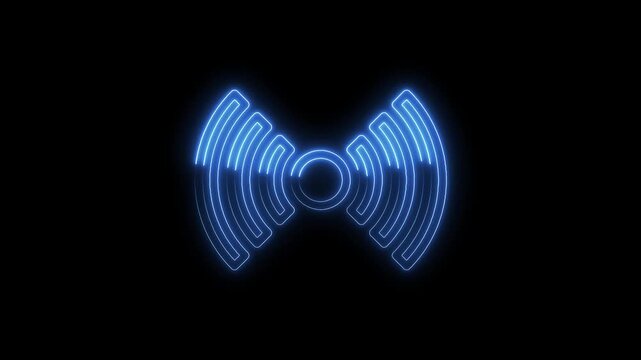Glowing blue wifi signal animation on black background for technology and communication