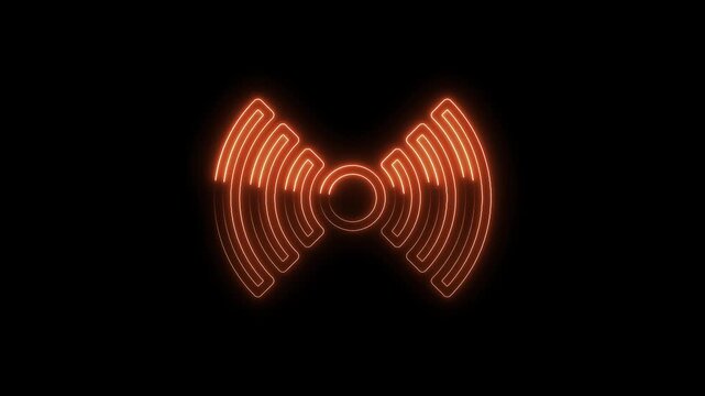 Glowing neon signal icon animation on black background for technology and communication