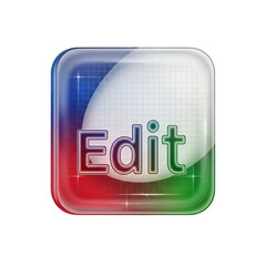 Glossy edit button icon with grid and color gradient, isolated on transparent background