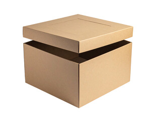 Simple brown cardboard box with a partially open lid. Background is pure black