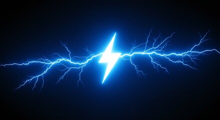 Electric lightning bolt glowing bright blue against dark background