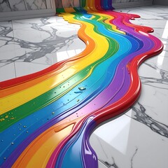 Fototapeta premium Rainbow paint flowing on marble