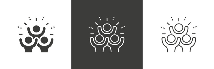 flat and linear set icons, group happy people icon, party friends, joy expression feeling, simple symbols on white and black background - editable stroke vector illustration