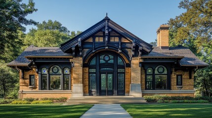 Obraz premium Majestic Craftsman Style Home: Architectural Gem in Lush Greenery
