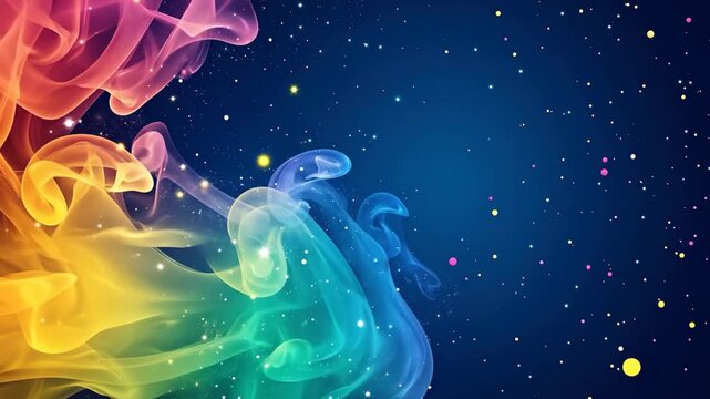 Colorful Abstract Art Featuring Vibrant Swirls and Jellyfish Motifs against a Deep Blue Cosmic Background for Creative Design Projects