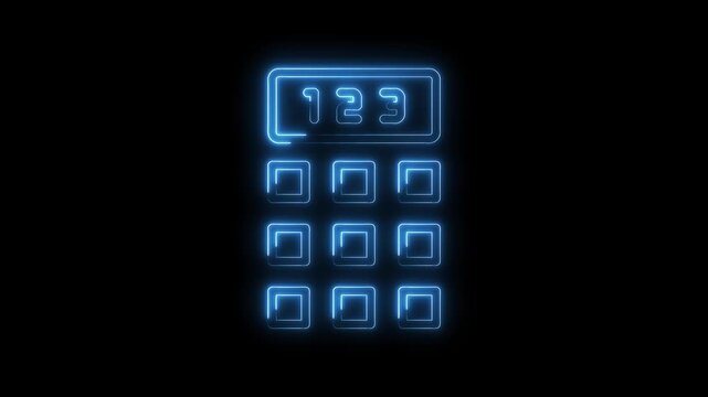Glowing neon calculator outline animation on dark background finance and technology concept