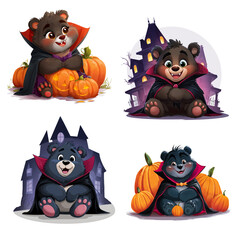 Cute Bears Dressed Vampires Celebrating