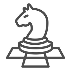 Chess knight on playing field line icon, chessboard concept. Vector graphics. Horse sign on white background, outline style icon for mobile or web design.