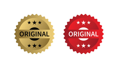 Original Seal Badges, Gold and Red Authenticity Medallions Vector for Product Labels, Certification, Branding, Packaging, Print and Web