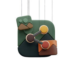 3d render of a stylized icon representing sharing and media, isolated on transparent background