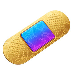 Golden bandage with a vibrant blue and purple abstract pattern in the center, isolated on transparent background