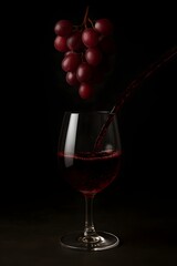 Glass of Red Wine with Floating Grapes