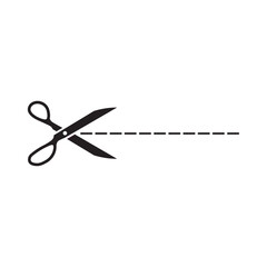 Cut here sign vector with scissors and dashed line template
