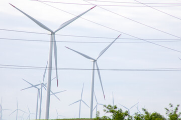 Wind turbines elegantly slicing the sky, echo renewable energy celebrations; vast power harmonyEarth Day aligns, eco-awareness pulse April 5 2025, Barcelona, Spain