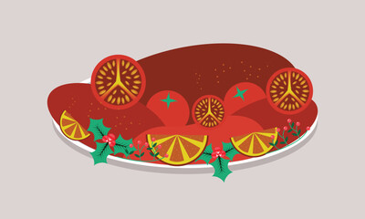 Roasted whole turkey with vegetables on white plate