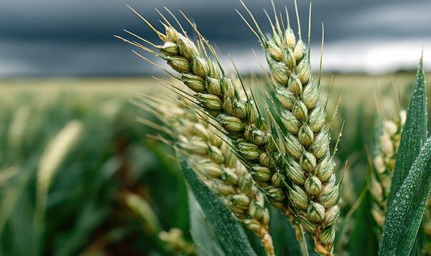 Close-up of wet wheat ears