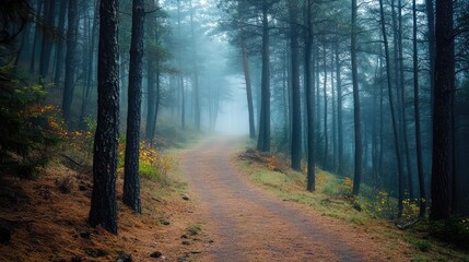 Fototapeta premium A path through a forest with trees on both sides