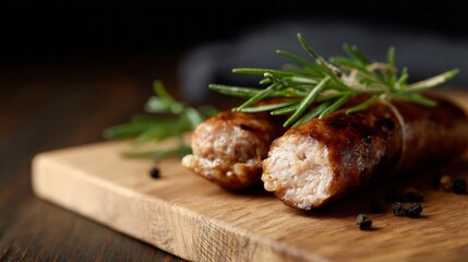 Juicy savory sausages with rosemary sprigs evoke Salsiccia Day zest, marrying rustic autumnal feast and Oktoberfest indulgence