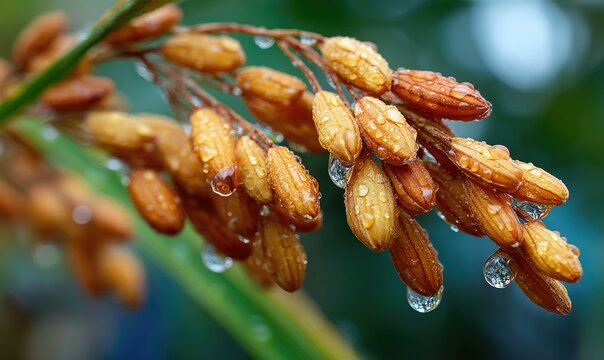 Close-up of seed pods with water droplets