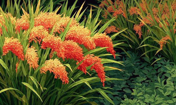 Vibrant orange flowers in lush garden