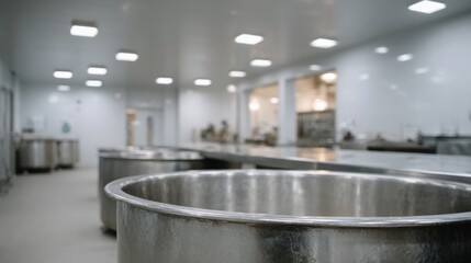 Fototapeta premium Glistening stainless steel vats, echoing culinary alchemy, invoke the Industrial Day feast and mysterious elderflower distillation traditions