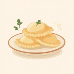 A plate of delicious ravioli, with parsley, ready to be served. A culinary delight in its simplicity.