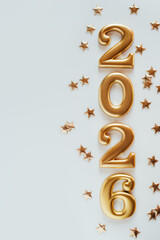 Metal numbers 2026 on a white table. Happy New Year 2026 is coming concept.