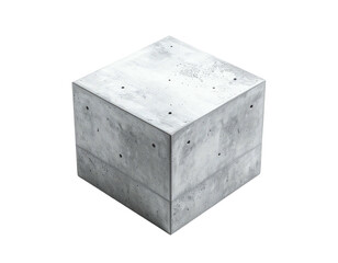 Angled, close-up of a textured, grey concrete cube on a black background