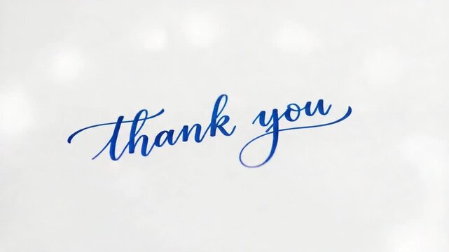 Thank You Text in Blue Calligraphy on White Background with Bokeh Effect - Powered by Adobe