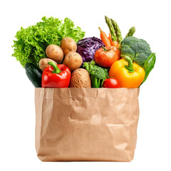 Supermarket. Paper bag full of healthy food.on a white background