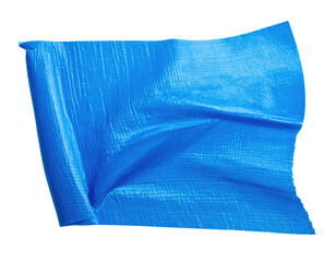 Bright blue rectangular sheet of plastic, rippled and curved, on a black background