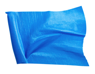 Bright blue rectangular sheet of plastic, rippled and curved, on a black background