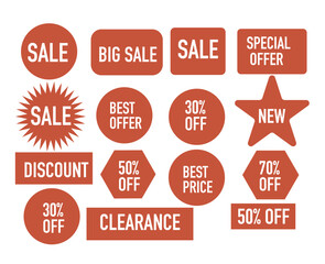 Collection of red sale and discount tags and labels for promotions and retail