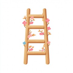 A wooden ladder adorned with delicate flowers, symbolizing growth, progress, and achievement