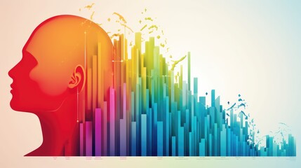 A colorful head with a red face and a blue background