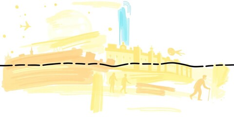 A hand-drawn, discontinuous, wavy line with irregular dashes, mark, wavy line