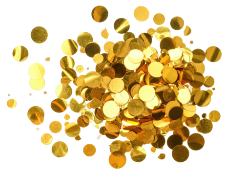 Golden confetti scattered on a black background, creating a celebratory abstract pattern