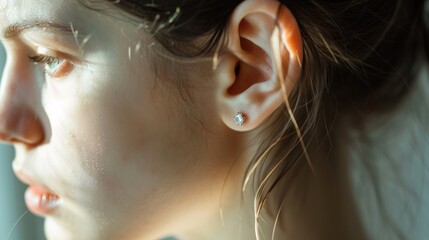 Woman's ear with a diamond stud, Commercial advertising product photography